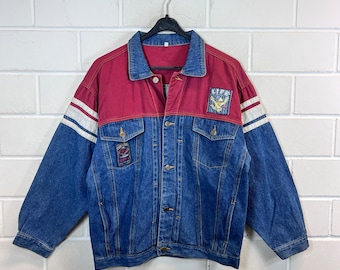 Vintage Size S Denim Jacket colored patches 80s 90s