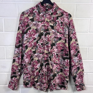 Vintage Herren Viskose Hemd mit Blumenmuster – 100% Viskose – Langarm – Größe M