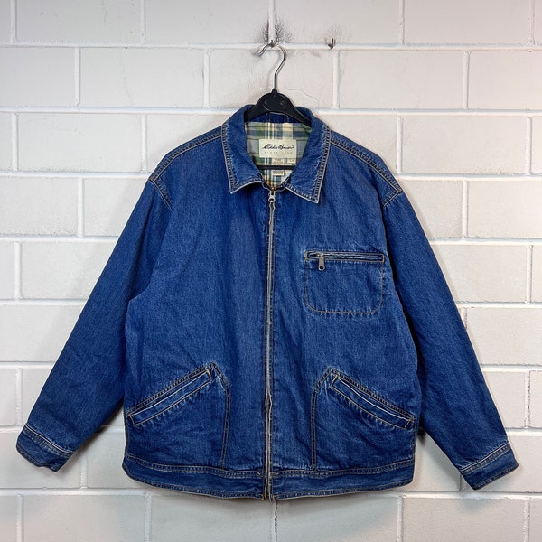 Vintage Eddie Bauer Women’s Size L Denim Jacket Jeansjacke Parka dark blue Y2K