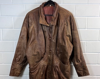 Vintage 80s 90s Leather Jacket Size L (52) Heine - Etsy