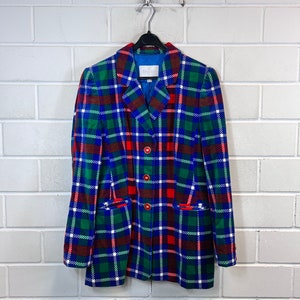 Vintage Women Size M checkered Velvet Samt Jacket Jacke Blazer plaid 80s 90s