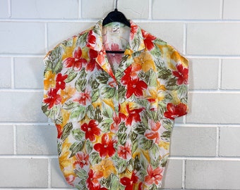 Vintage Women’s Size M floral Blouse Bluse short Sleeves 80s 90s