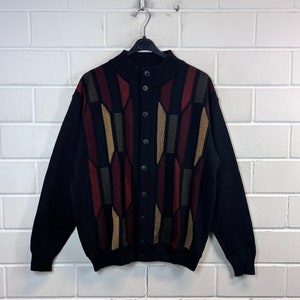 Vintage Cardigan Size L crazy pattern Knit Jacket 90s Y2K image 1