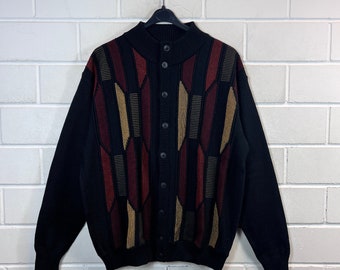 Vintage Cardigan Size L crazy pattern Knit Jacket 90s Y2K