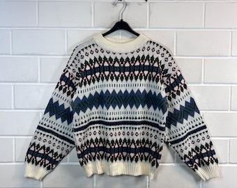 Vintage Pullover Size S crazy pattern Knit Sweater Jumper 80s 90s