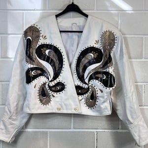Veste en cuir courte vintage taille M - L Veste en cuir Paisley blanc années 80 90