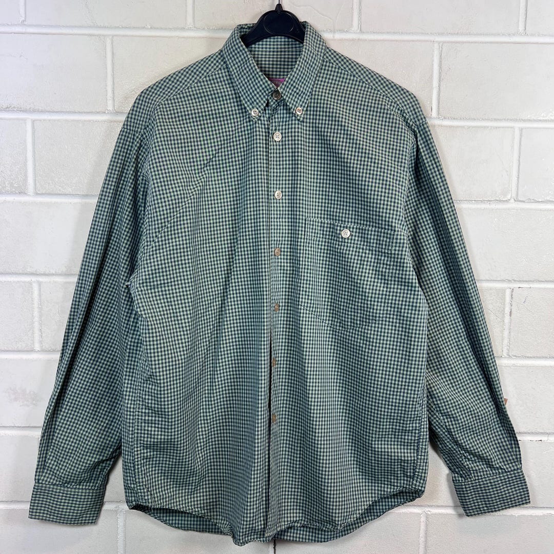 90s Check Shirt Men Vintage Gingham Shirt Button Down Cotton Shirt ...