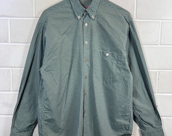 90s Check Shirt Men Vintage Gingham Shirt Button Down Cotton Hemd Kariert Langarm M