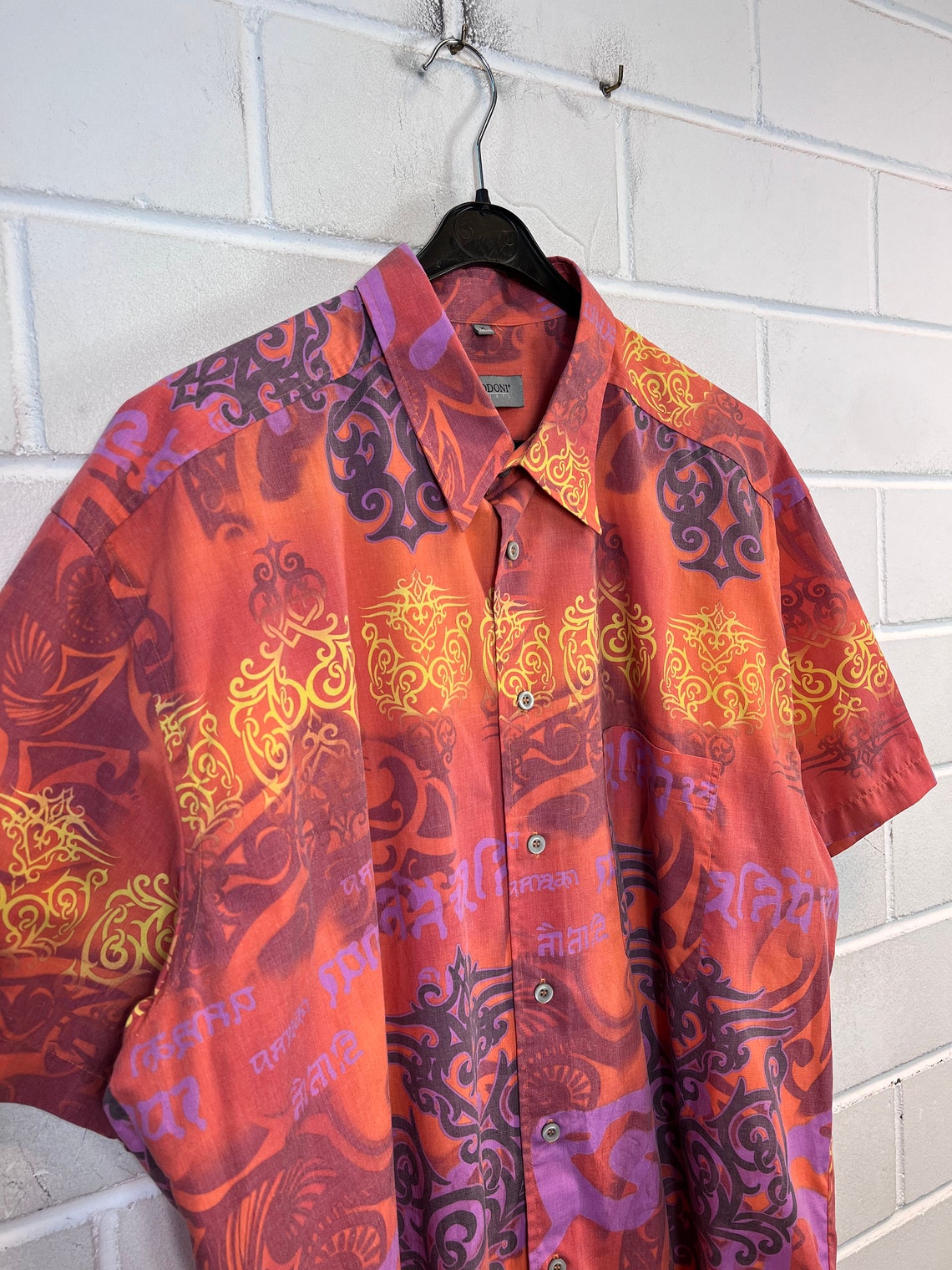 Vintage 80s 90s Blue White Wacky Graphic Printed XL
