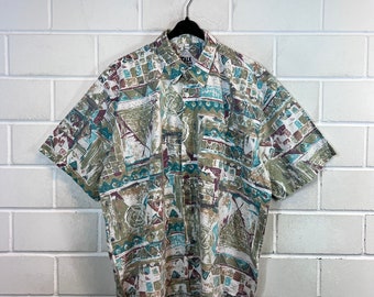 Vintage Shirt Size XL - XXL crazy pattern cotton shirt shirt short sleeve unisex oversize 80s 90s