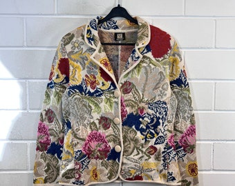 Vintage Women Size M/L floral Knit Jacket Cardigan 80s 90s