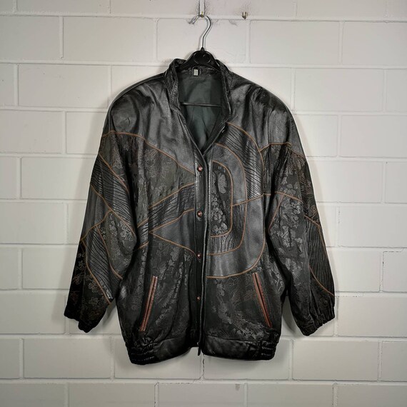 Vintage Women Size M-XL crazy pattern Leather Jack