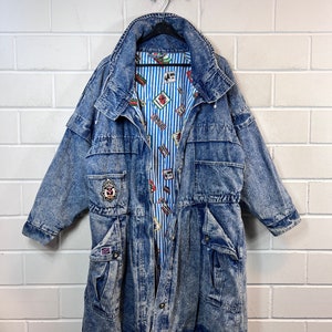 Vintage lined Denim Jacket Womens Size S M long Denim Coat Jeansmantel 80s 90s Bild 1