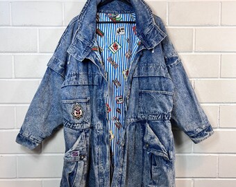 Vintage lined Denim Jacket Women’s Size S - M long Denim Coat Jeans coat 80s 90s