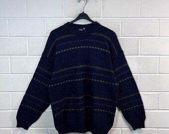 Vintage Pullover Size L crazy pattern Knit Sweater Jumper Cosby 80s 90s