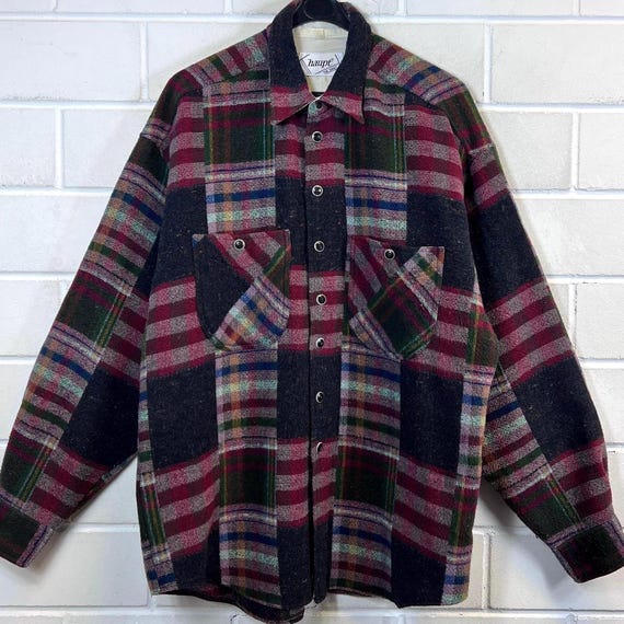 Vintage heavy wool shirt – checkered – size L–XL – 90s