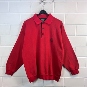 Sudadera Vintage Talla L Sudadera Polo Suéter Jersey Botones Rojo 80s 90s