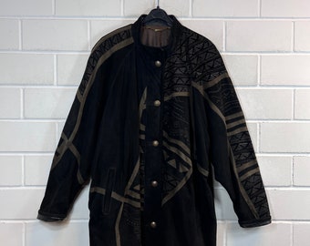 Vintage Zaspel Suede Leather Coat Women’s Size L - XXL Wildlederjacke Jacket crazy pattern 80s 90s