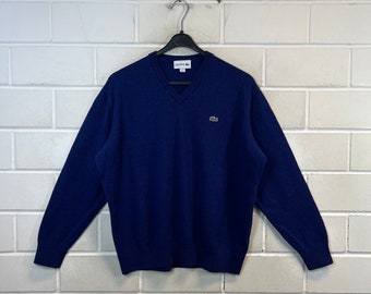 Vintage Lacoste Pullover Size S Knit Sweater Jumper V-Neck blue 90s Y2K