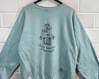 80s Vintage Fruit of the Loom Hoodie Jumper Blue Grey Size M