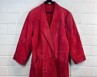 Vintage Suede Leather Jacket Women’s Size M - L Wildlederjacke Coat Mantel red 80s 90s