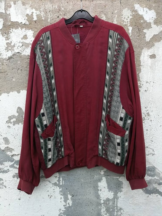 Vintage crazy pattern Silk Jacket Bomber Silk Jack
