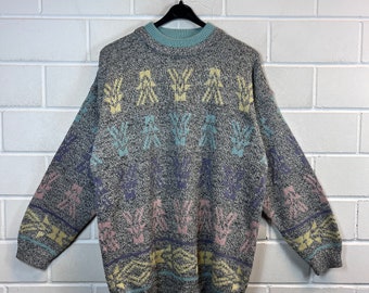 Vintage Esprit Women’s Size M - L crazy pattern Pullover Knit Sweater 80s 90s