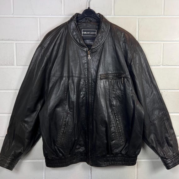 Vintage Lederjacke XXL 90s Blouson Dunkelbraun Echtleder Oversize Bomberjacke