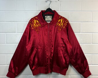 Vintage Blouson Size M Bomber Embroidery Flammen shiny 90s Y2K