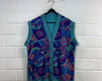 Vintage Women’s Size L - XL crazy pattern Fleece Vest 80s 90s