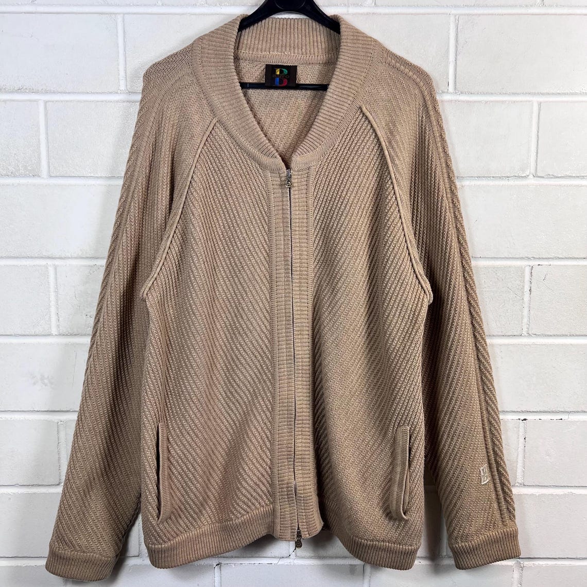 Vintage Baffo Cardigan Size M - L Basic Knit Jacket Knitwear camel 80s 90s, photo 1 sur 5
