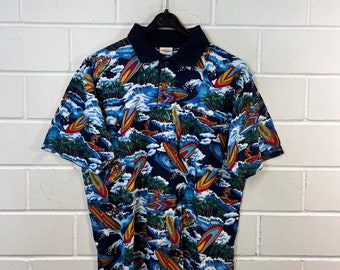 Vintage Size M crazy pattern Polo Shirt Polo Shirt short Sleeves Hawaii Print 80s 90s