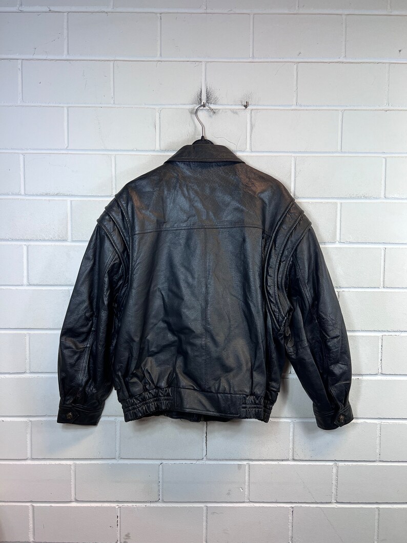 Giacca in pelle vintage Taglia M/L Giubbotto bomber in giubbotto in pelle nero anni '80 e '90 immagine 2