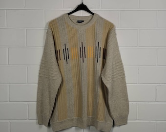 Vintage Size L crazy pattern Sweater Jumper Pullover Cosby Knit Wear 80s 90s