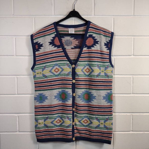 Vintage Women Size S - M Navajo Aztec crazy pattern Knit Vest Weste 80s 90s