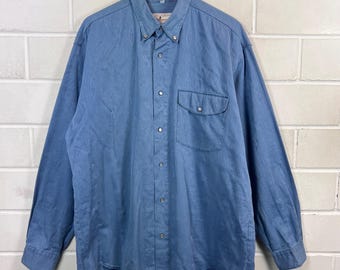 Vintage Fairbanks Hemd XL Blau Strukturhemd Snap Button Shirt 90s Oversized