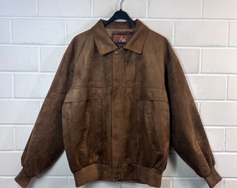 Vintage Jacket Size L Suede Leather Look Bomberjacket Blouson brown 80s 90s