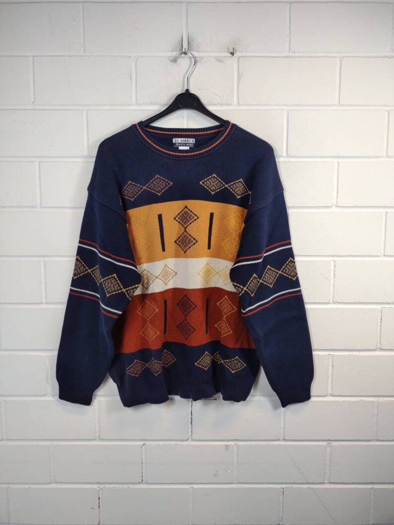 Vintage crazy pattern sweater sweater sweater sweater Cosby Knit Wear 80s 90s Size XL