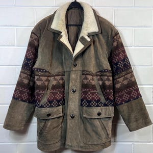 Veste en daim Navajo vintage Taille S - M Veste en cuir en daim Manteau motif fou années 80 90