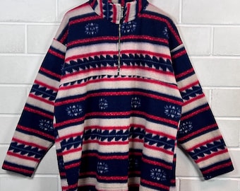 Vintage fleece pullover maat XL crazy patroon fleece pullover trui kwart rits jaren 80 90