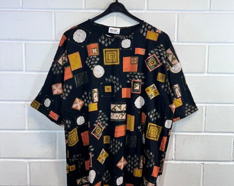 Vintage Women Size XXL crazy pattern T-Shirt Tshirt 90s