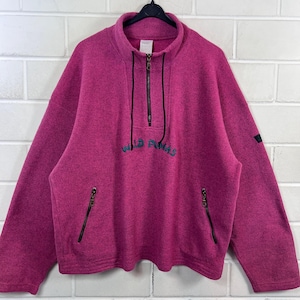 90s Puma Fleece Quarter Zip Raspberry Wild Pumas Pullover XXL Vintage Fleece Sweatshirt