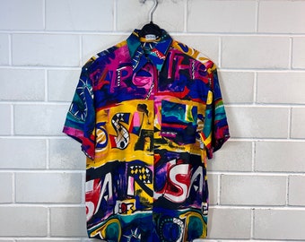 Vintage Betty Barclay Bluse Women’s Size M Viscose Blouse crazy pattern abstract Kurzarm Shortsleeved 80s 90s