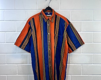 Vintage Shirt Size M - L Cotton/Viscose Shirt Shirt Stripes Short Sleeve Shortsleeved 80s 90s