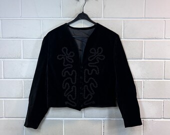 Vintage Samt Blazer Women‘s Size S - M Velvet Jacket Bohemian black 80s 90s