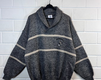 Pullover vintage taglia XL/XXL maglione lavorato a maglia con scollo a V baseball anni '80 e '90