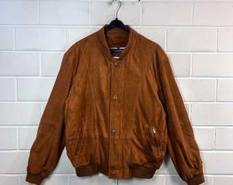 Vintage Abercrombi & Fitch Tamaño M Chaqueta de ante Ante Cuero Bomber Blouson 90s Y2K