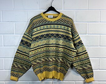 Vintage MÄRZ Pullover Size L crazy pattern pure new Wool Knit Sweater Jumper 80s 90s