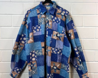 Vintage Size L - XL crazy pattern Fleece Shirt Shirt Long Sleeve 90s