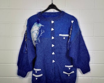 Vintage Women Size S-M Wool Jacket Wolljacke Jacke Cardigan 80s 90s
